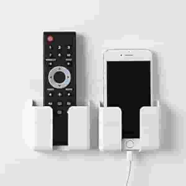 Kit com 2 Suportes de Parede para Celular ou Controle Remoto com Fita Adesiva – Ideal para Carregamento sem Furos –
