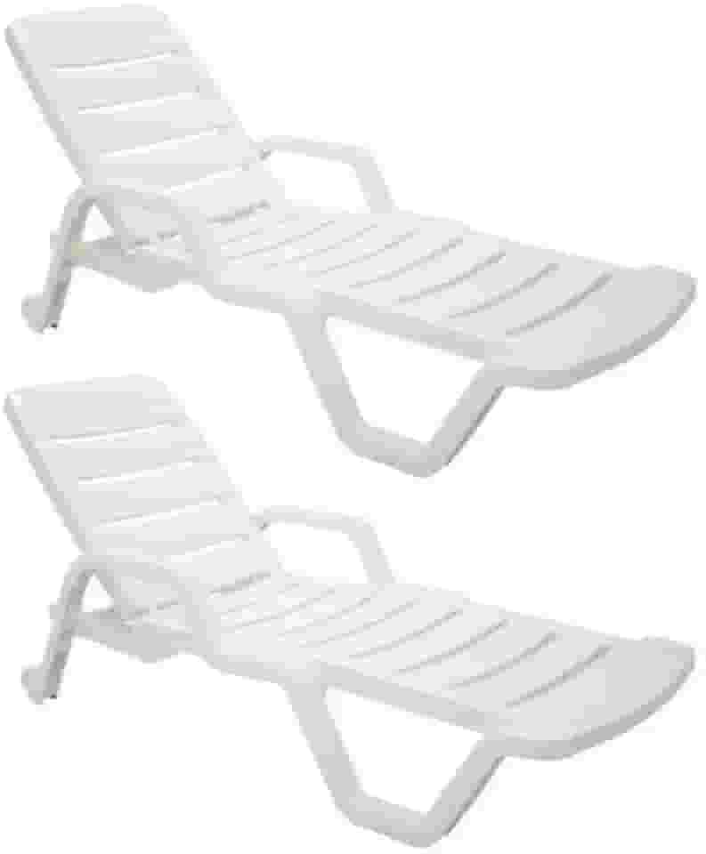 Kit 2 Espreguiçadeiras Plásticas Reclinável Piscina Branca Praia Verão (Branco)
