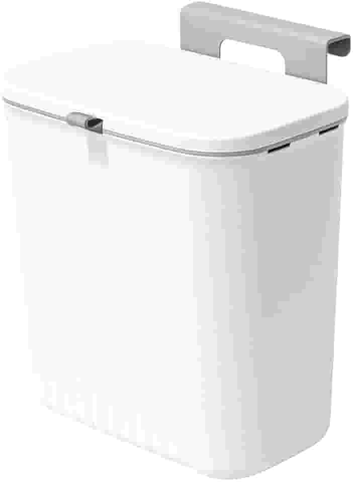 Lixeira Retrátil Suspensa Para Cozinha Sem Furos Pendurável Com Tampa Compacta Multiuso 9 Litros Organização Casa Pia Cinza ou Branca Premium AntiOdor (Branca)