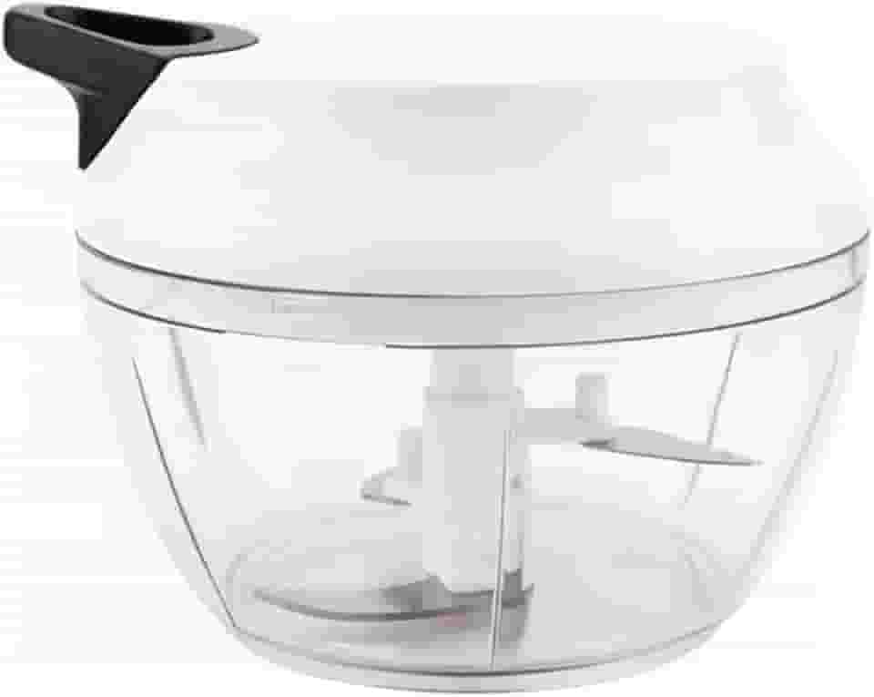 Processador de Alimentos Grande 480ml Triturador Com Três lâminas Em Aço Inox Manual Acionamento Por Corda Retrátil (BRANCO)