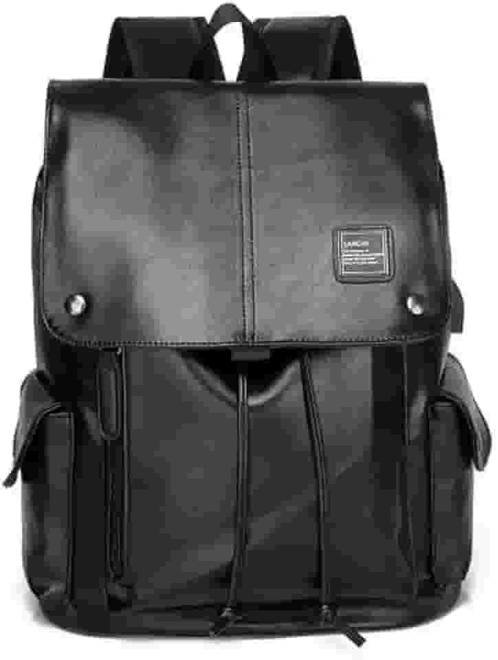 Mochila de Couro Executiva Notebook Estilosa Multifuncional (Preto)