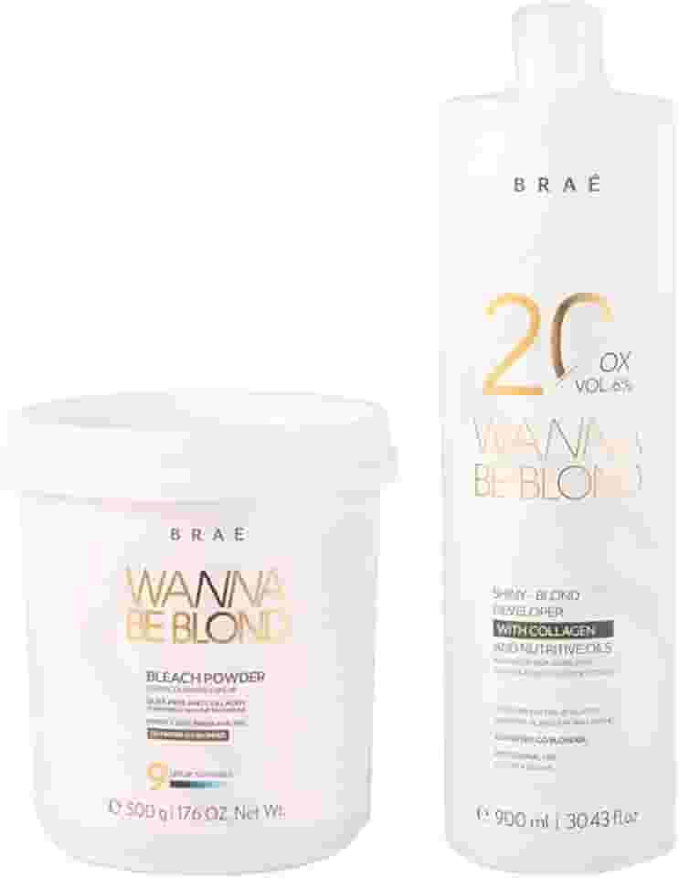 Pó Descolorante Profissional BRAÉ Wanna Be Blond 500g - Kit Descoloração High Lifting - Água Oxigenada 20 Volumes 900ml