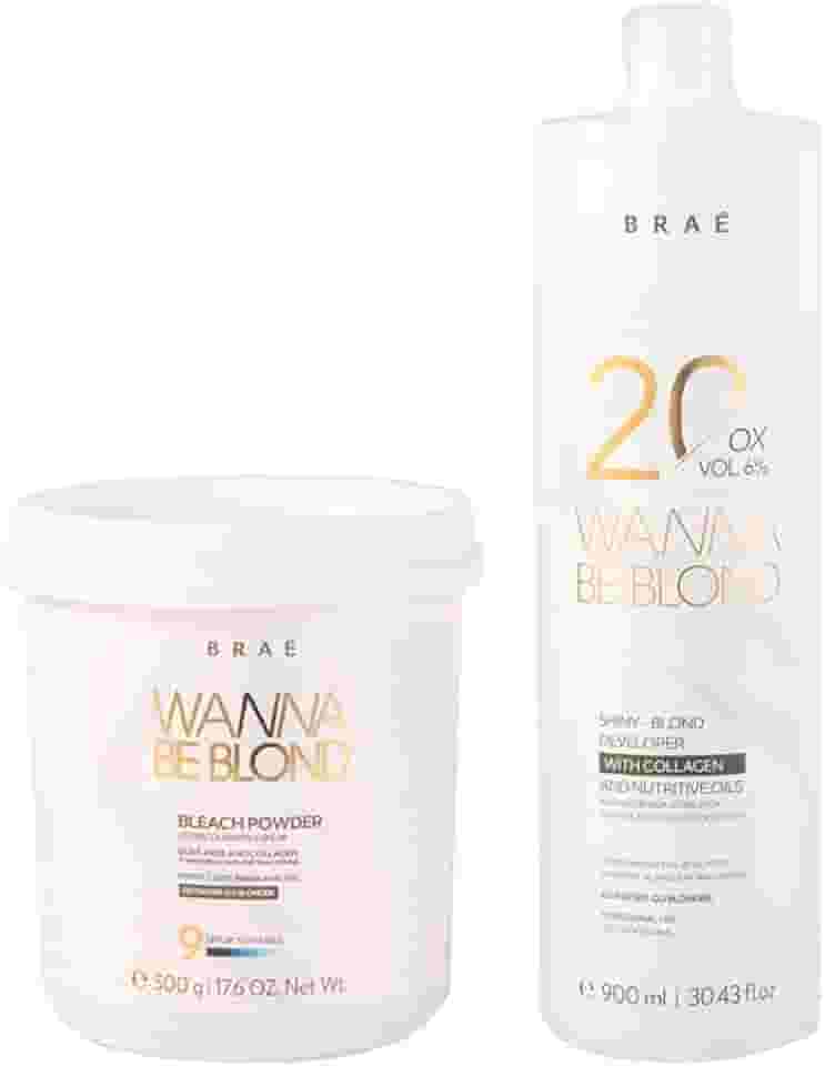 Pó Descolorante Profissional BRAÉ Wanna Be Blond 500g - Kit Descoloração High Lifting - Água Oxigenada 20 Volumes 900ml
