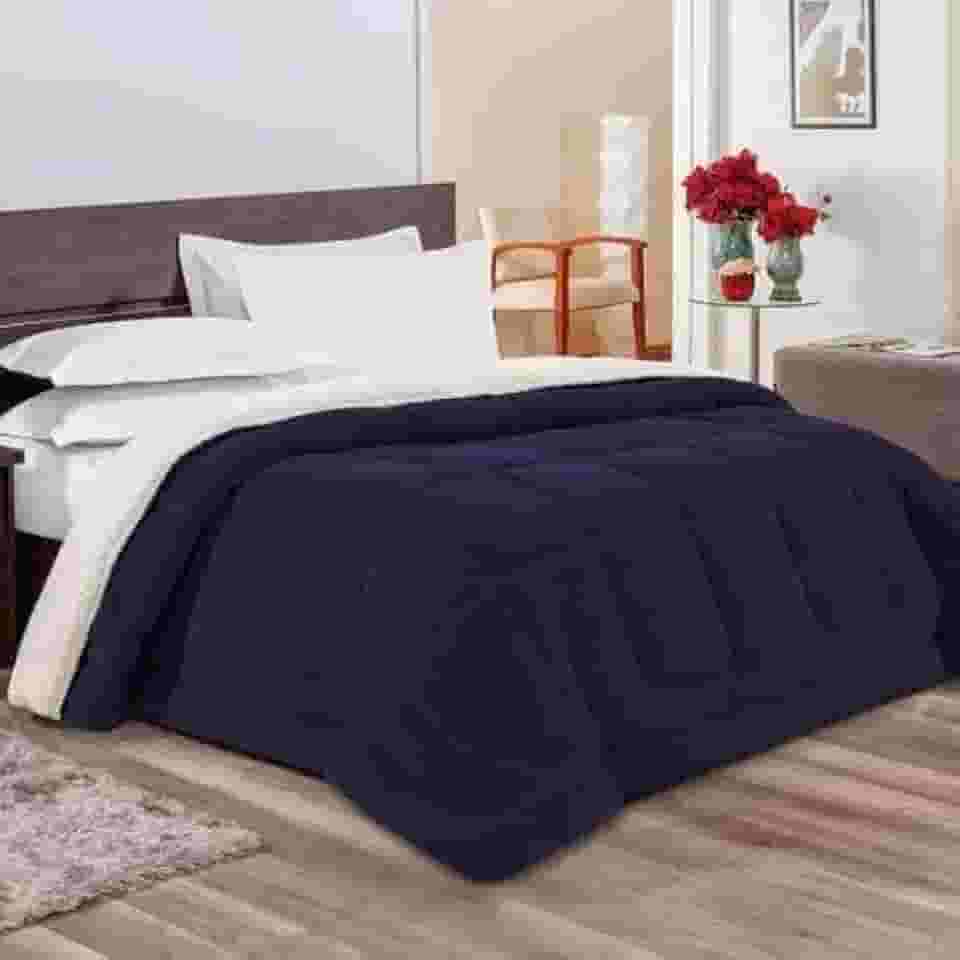 Edredom Sherpa Queen 2,40 x 2,20m Cobertor E Coberdrom Macio Dupla Face (Marinho)