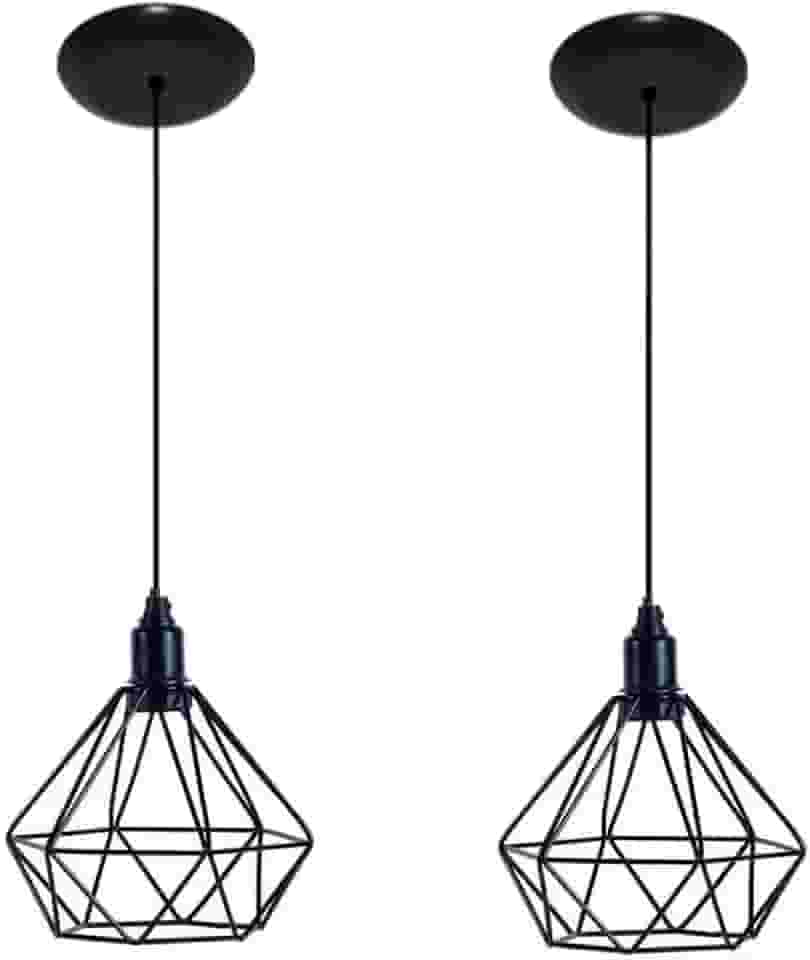 Kit com 02 Luminarias Pendente Aramado Modelo Diamante Preto