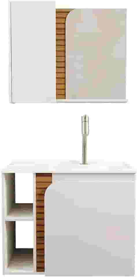 Gabinete Banheiro Lotus com 2 portas Espelheira e Cuba Branco/ripa 3d