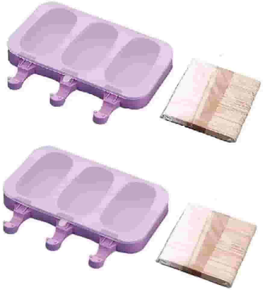 Kit 2 Forma Para Picolé Sorvete Caseiro Silicone + 100 Palitos Tampa DM SHOPP