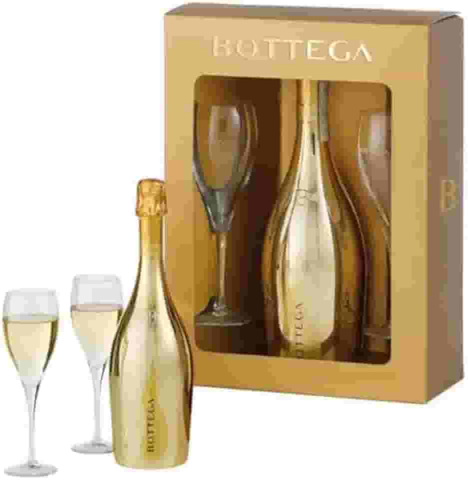 Kit Espumante Brut Italiano Bottega Gold + 2 Taças Cristal