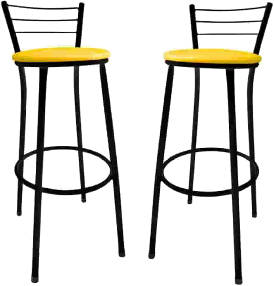 Kit 2 Banquetas Altas Bistrô para Bancada Cozinha Americana e Bar com Encosto – Banco Alto para Balcão (Amarelo)