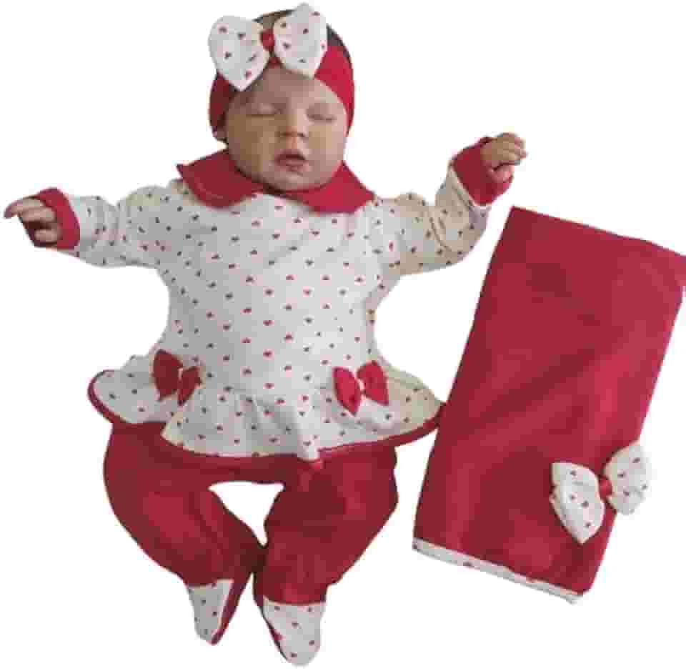 Saída de Maternidade Soneca Laura Vermelho/Marsala/Marinho com Rosa Tam P