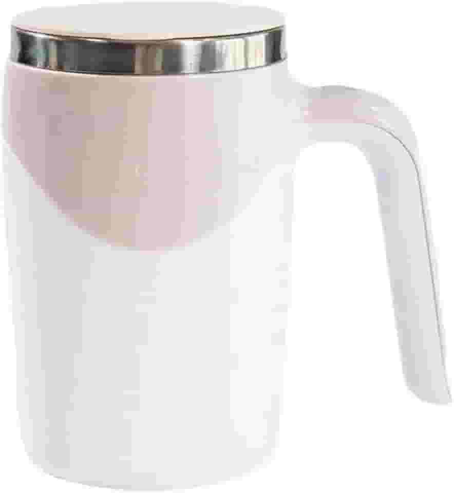 Caneca Magnética Aço Inox Misturadora Automática de Bebidas 380ml, Bateria Recarregável USB, Base Antiderrapante, Copo Elétrico Mixer de Café, Leite em Pó, Shakes, Whey Protein, Achocolatado (Branca)