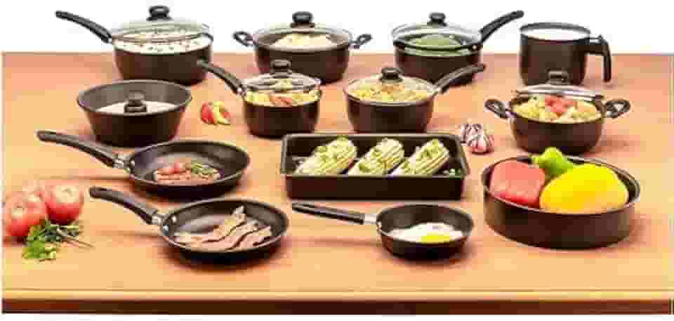 Conjunto de panelas 13 peças antiadrente tampa de vidro (Preto)