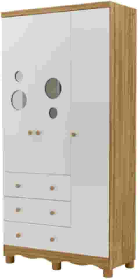 Guarda Roupa Infantil Peroba Bolinha 3 Portas Branco Amêndoa