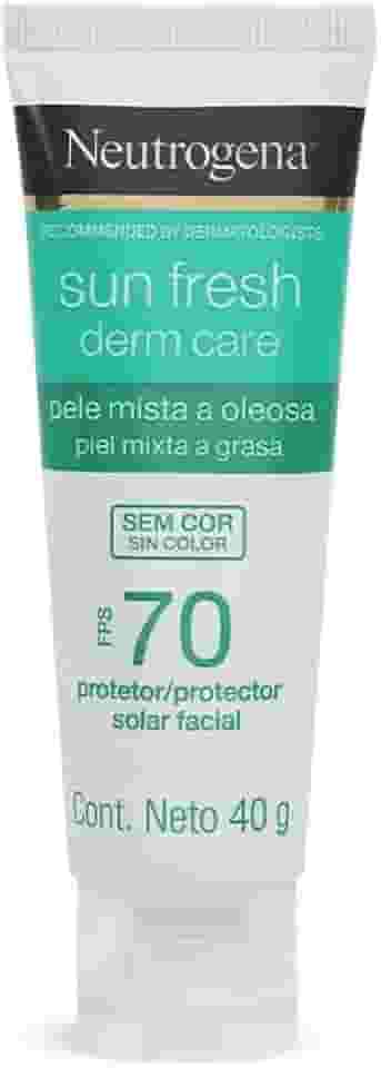 Neutrogena Sun Fresh Protetor Solar Facial Derm Care, Pele Oleosa, Sem Cor, FPS 70, 40g