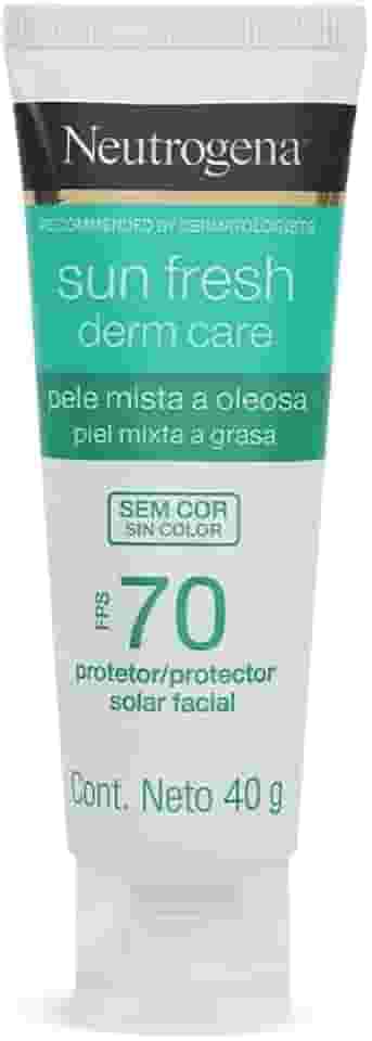 Neutrogena Sun Fresh Protetor Solar Facial Derm Care, Pele Oleosa, Sem Cor, FPS 70, 40g