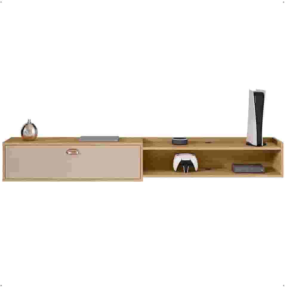 Rack Bancada Suspensa 1.8 Estante Home Supremo King Tv 70 Pol. 1 Porta Nicho Organizador Sala Quarto - Hanover/Fendi