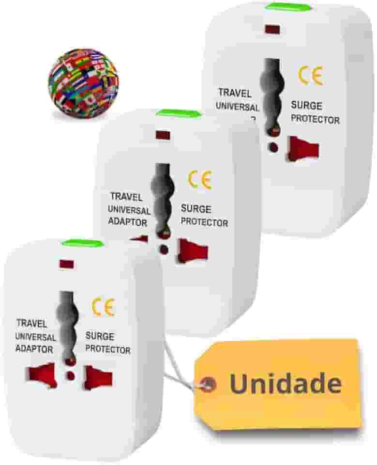 Unidade Adaptadores de Tomada Universal - Compatível com Mais de 150 Países, Bivolt, Compacto e Seguro para Viagens