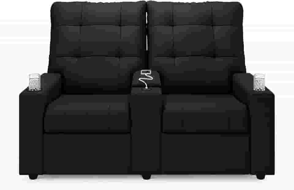 Poltrona do Papai Reclinável Sala de Cinema Palace 2 Lugares Manual Baú USB Veludo Preto G23