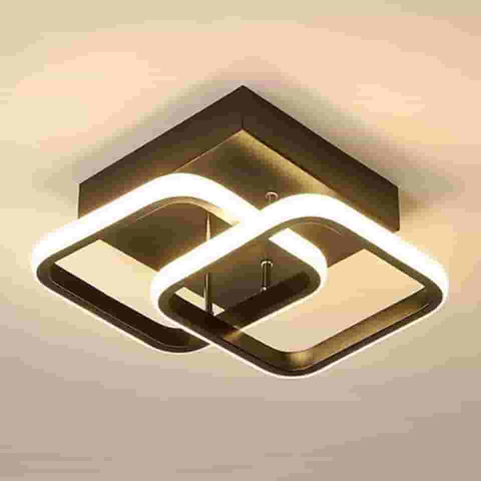 Luminária Lustre De Teto Led Quadrado Bivolt Banheiro Escritório Quarto Preta Luz Quente e Fria 3 modos Plafon 18 a 40w (Metal Preto)