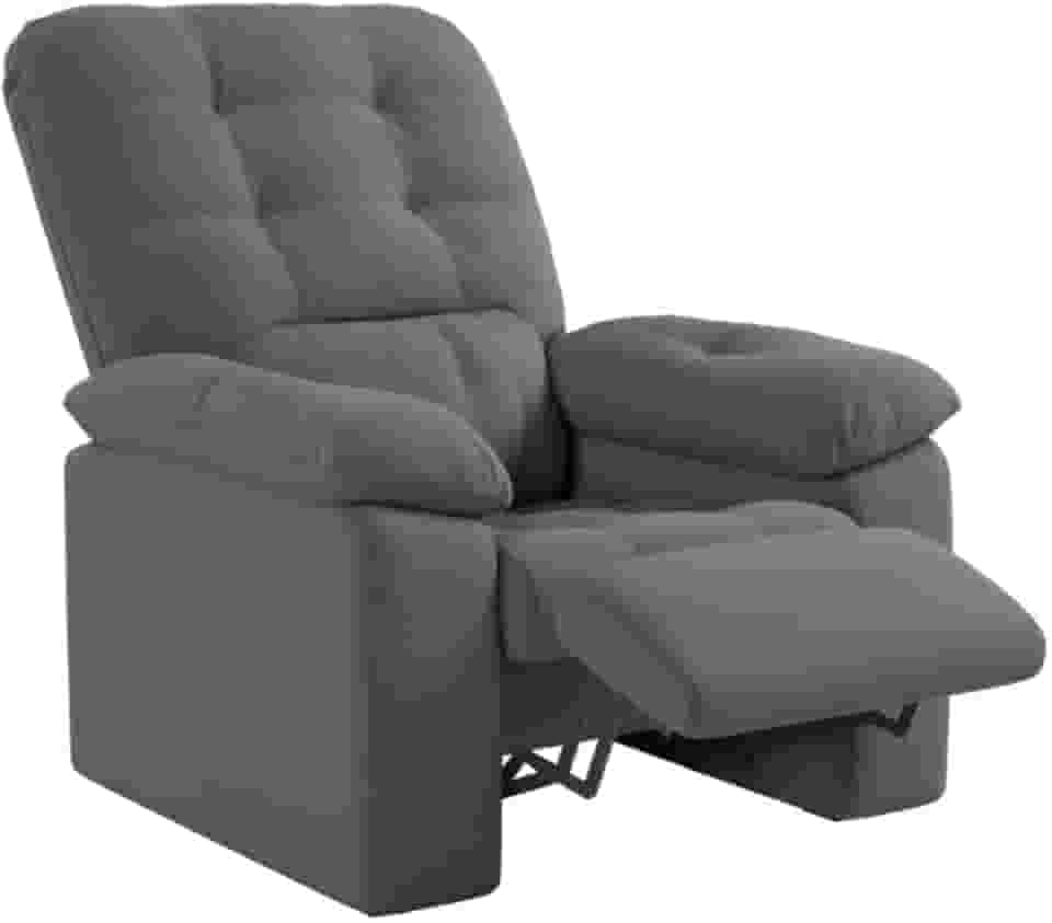 Poltrona Do Papai Reclinável Suede Veludo Estoril Cinza