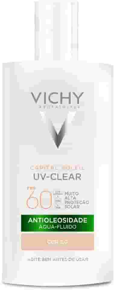 Vichy Capital Soleil UV-Clear Protetor Solar Facial Antioleosidade e Antiacne, Toque Seco FPS 60, com Niacinamida e Ácido Salicílico, Acabamento Invisível, Cor 2.0, 40g