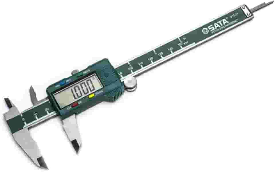 SATA Paquímetro eletrônico de 150 mm, ferramenta profissional de medição de precisão com grande display digital e corpo de aço inoxidável - ST91511SC