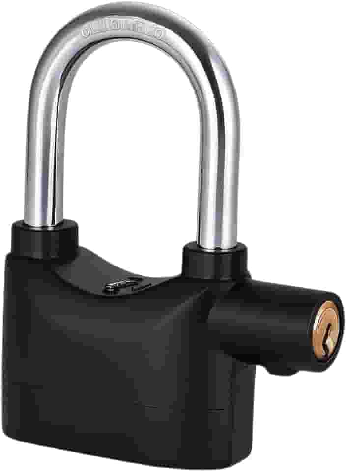 Cadeado de Segurança com Alarme Sonoro, Proteção Anti-Roubo, Corpo em Metal e Plástico, Inclui Chaves e Baterias