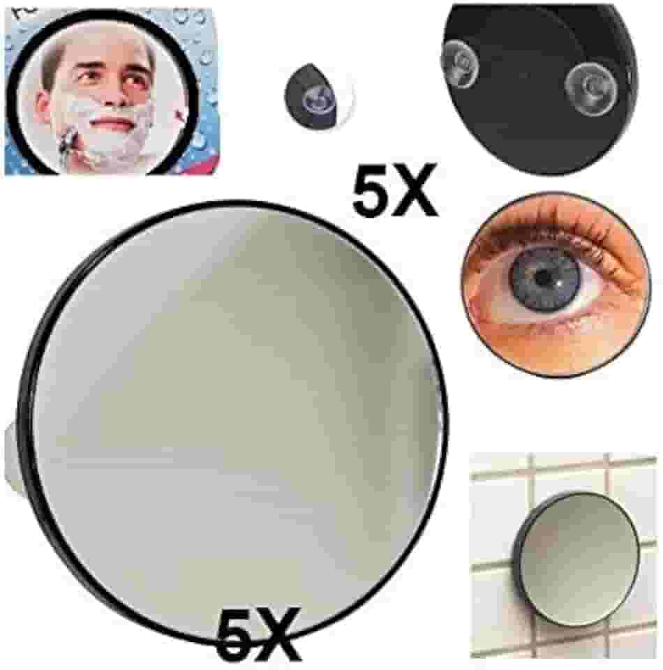 ESPELHO DE AUMENTO 5X ANTI EMBACANTE COM 2 VENTOSAS PARA BANHEIRO, MAQUIAGEM E SOMBRANCELHA