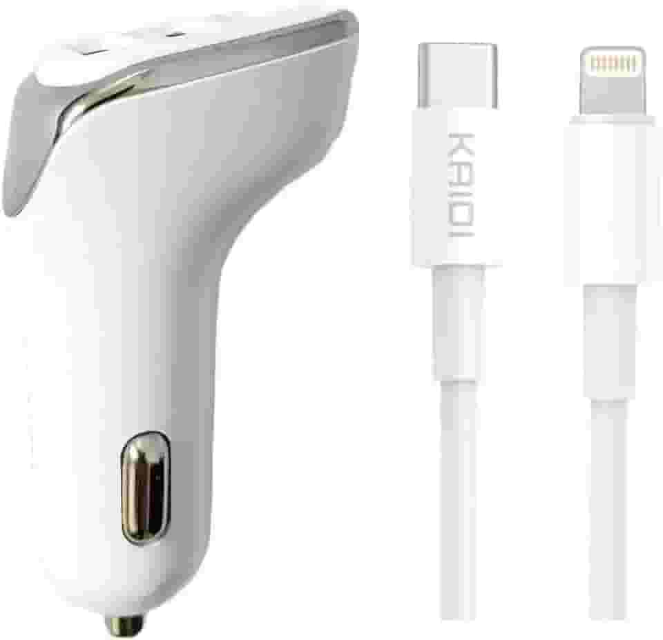 Carregador Veicular para Iphone PD USB-C Lightning KAIDI KD-304CL Turbo 38W Carregamento Rápido 3 Saidas