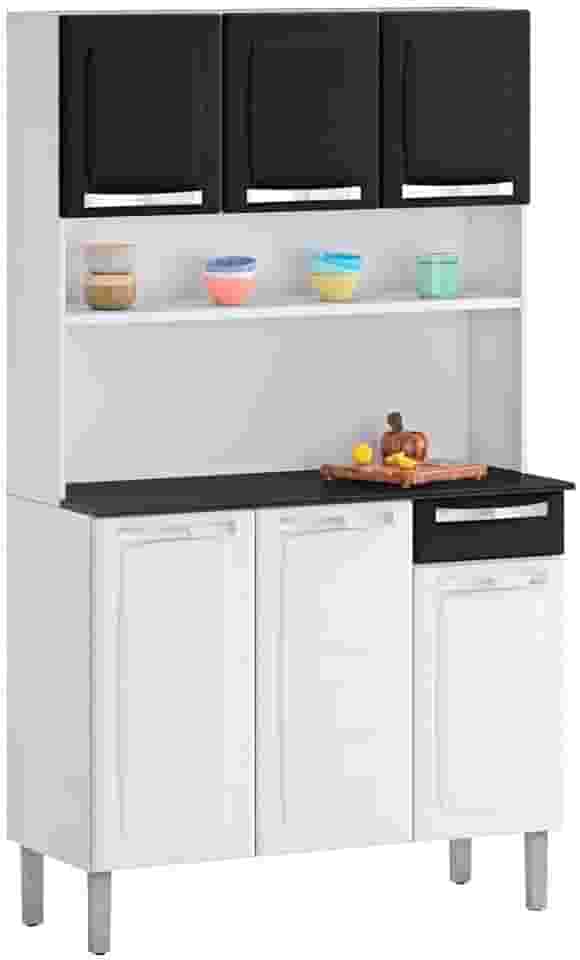Kit Cozinhas Itatiaia Rose - 6 Portas e 1 Gaveta - Branco c/ Preto