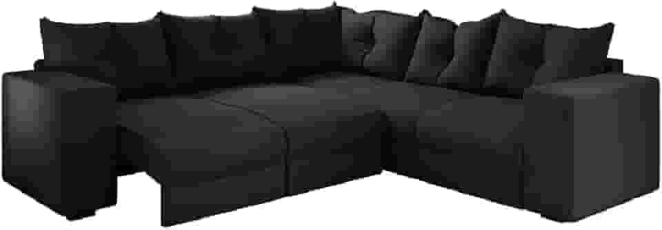 Sofá de Canto Retrátil 5 Lugares Veludo New Qatar Preto Selmer