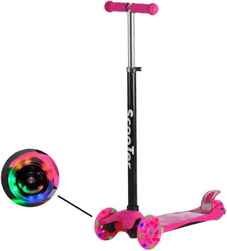 Patinete Infantil Unissex Dobrável e Ajustável 4 Rodas Com Luzes Em Led Até 70kg Cor Rosa