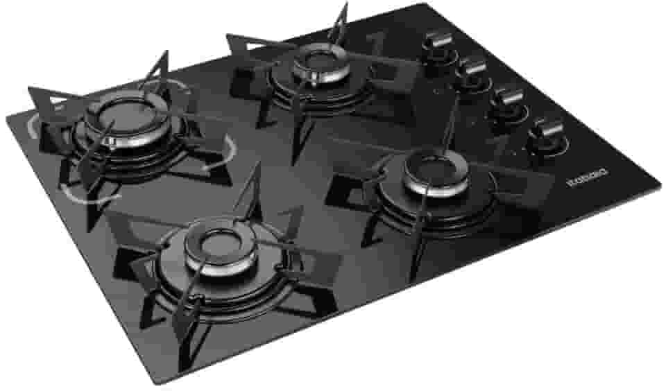 Cooktop 4 Bocas a Gás Itatiaia Electra Glass Mesa de Vidro Acendimento Superautomático Preto Bivolt