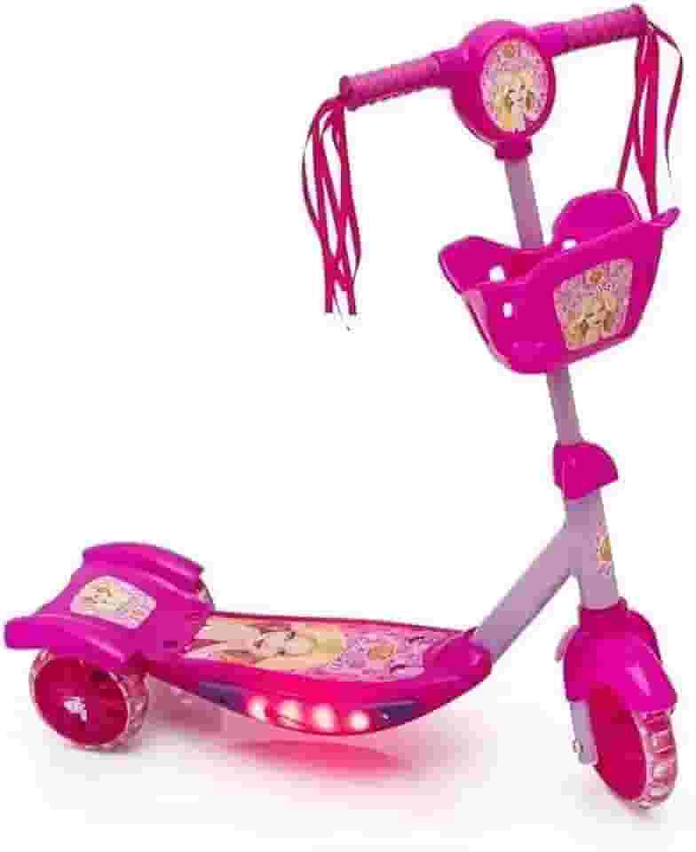 Patinete Infantil Menina, 3 Rodas com Cesta, Luz e Som