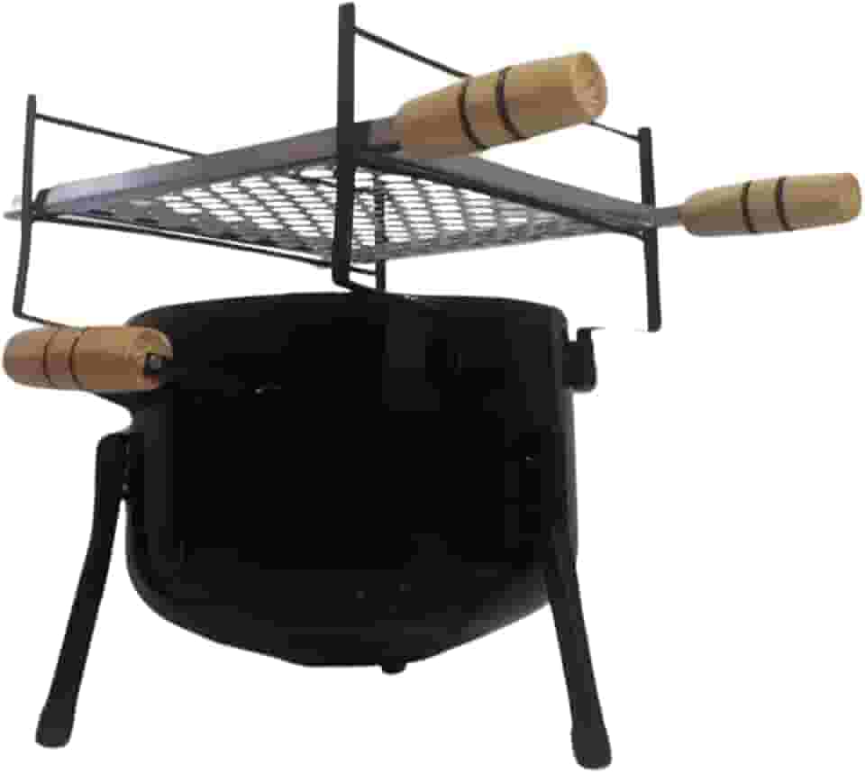 CHURRASQUEIRA A CARVÃO REDONDA DE MESA COMPLETA COM GRELHA PRÁTICA PORTÁTIL
