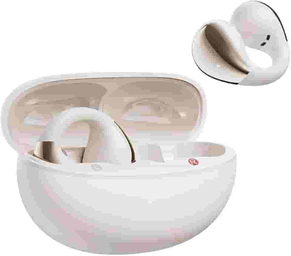 Fones de Ouvido Abertos QCY Crossky C30, Fones Bluetooth 5.4 com Clipe, Conforto Leve, Ajuste Estável, 25 Horas de Reprodução (Branco)