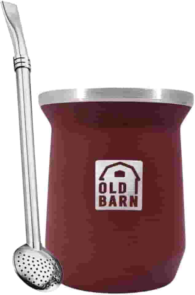 Kit 1 Cuia Térmica Parede Dupla De Alumínio 1 Bomba De Chimarrão Tereré Inox Filtro Redondo 19cm Old Barn Cor:Vermelho