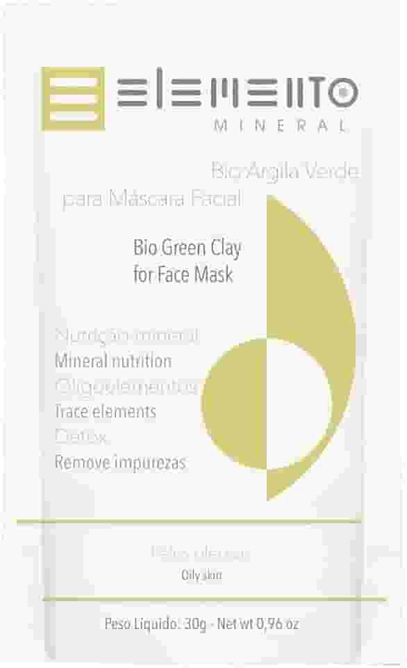 Elemento Mineral Máscara Facial Bio Argila Verde 30g Para Pele Oleosa Limpeza Detox e Serenidade