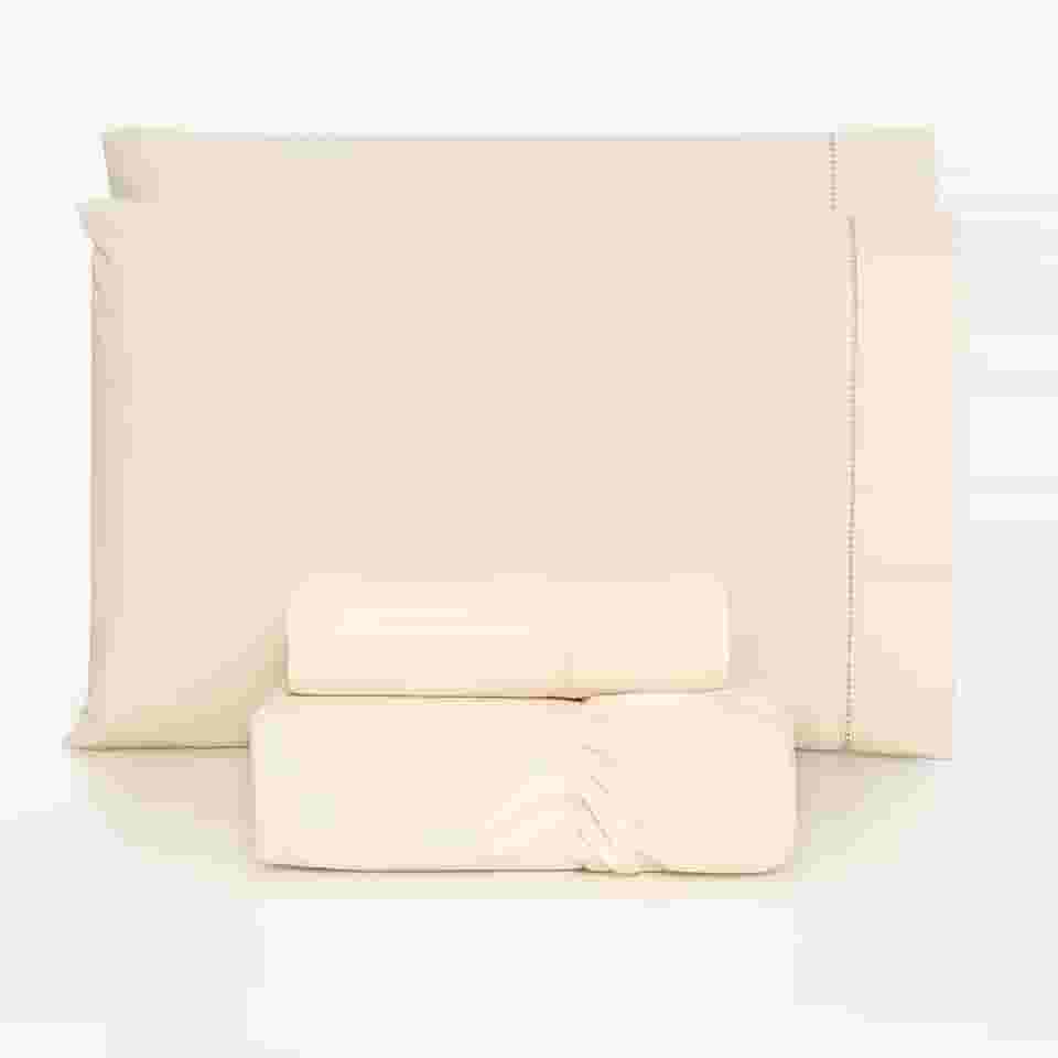 JOGO DE LENÇOL CASAL 4 PEÇAS 100% ALGODÃO 200 FIOS COM ACABAMENTO EM PONTO PALITO (Palha)