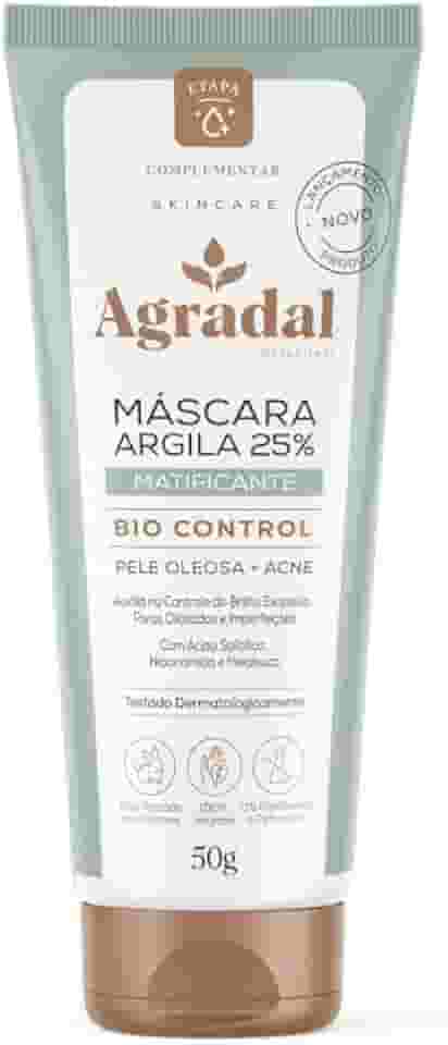 Agradal Máscara Facial de Argila 25%, Matificante Bio Control para Pele Oleosa e Acne, 50g
