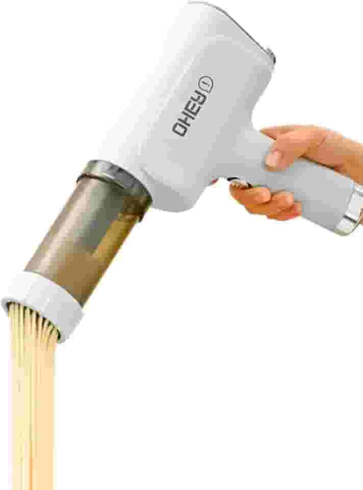 Máquina De Massas Elétrica para Fazer Macarrão Com 5 Moldes (incluindo o Molde de Yakisoba), Aço Inox, Portátil, Bateria Recarregável 40W, Compacta e Prática (Branco)