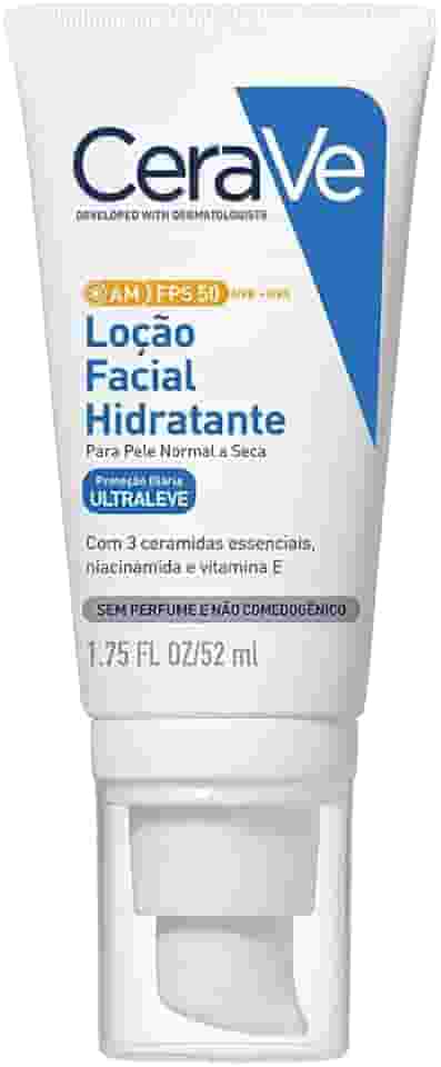 CeraVe Loção Facial Hidratante AM FPS 50 com 3 Ceramidas Essenciais, Ácido Hialurônico e Niacinamida, Hidratação 24h e Proteção UVA/UVB para Pele Normal a Seca, 52g