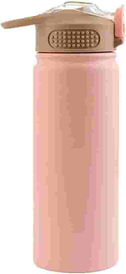 Garrafa Térmica Squeeze 530ml, com Tampa Flip, Parede Dupla de Aço Inox, Livre de BPA, Para Academia, Ideal para Água - Branco e Rosa (Rosa)