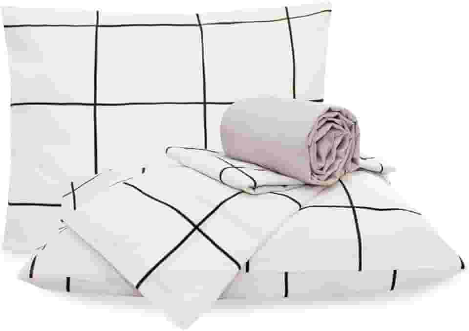 Jogo De Lençol Queen 4 Peças Grid Algodão, Branco, Marina Enxovais, Duplo, Classic