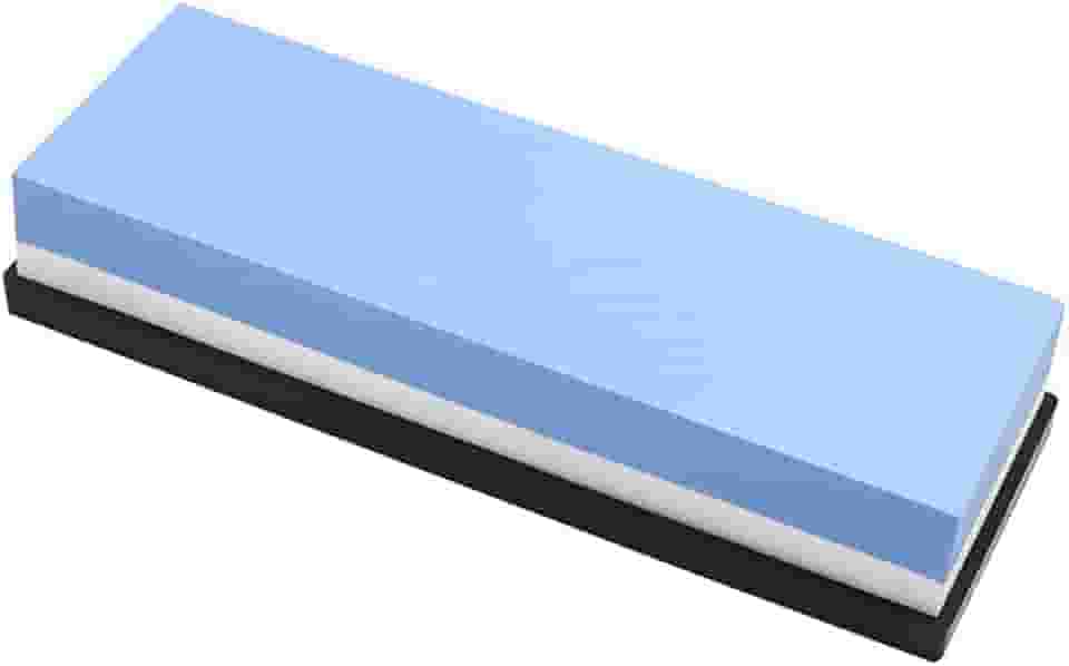 Pedra de Amolar Dupla Face para Facas, Grãos 400/1000, com Base Antiderrapante (Azul e Branco)