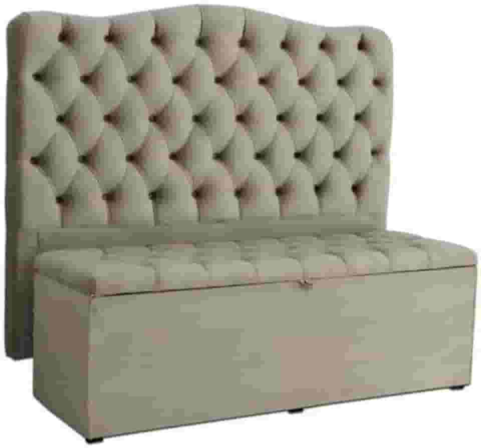 Puff Baú Pé De Cama 90 Cm Sued Capitone Armazenamento Quarto Decorativo Confortável(Bege,Tampa Lisa 8 cm de Altura)