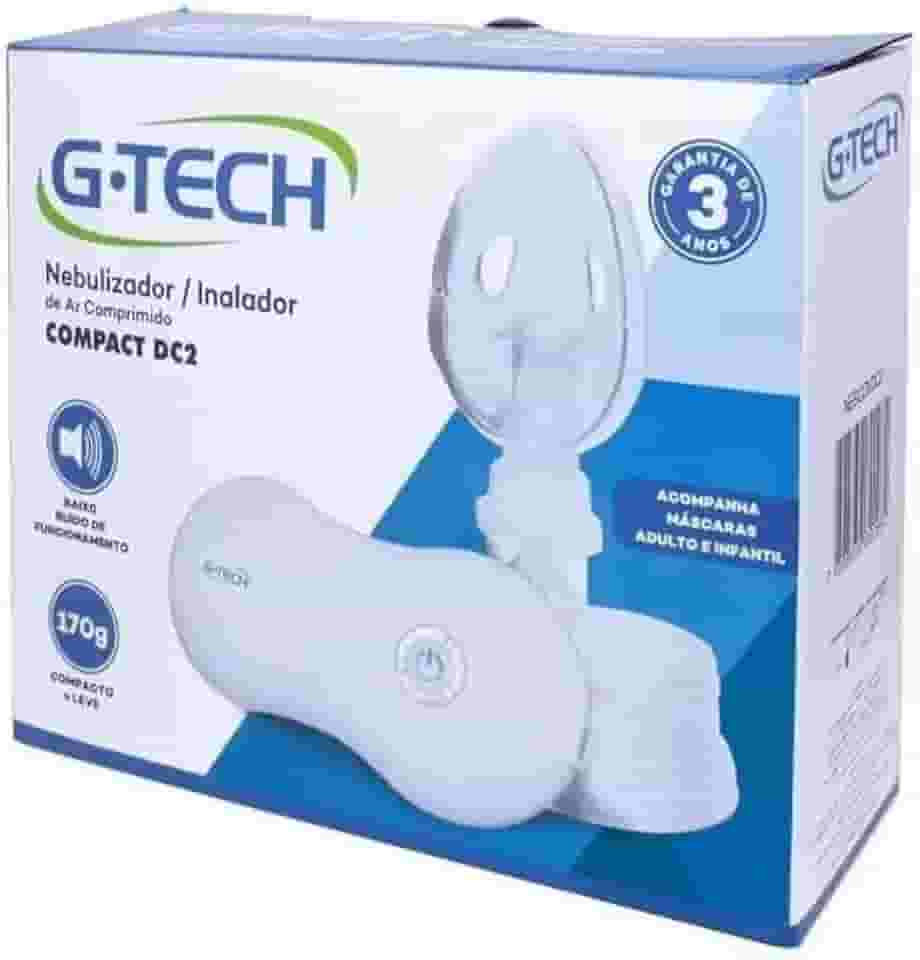 Nebulizador Compressor Portátil Compact DC2, Com Máscaras Adulto e Infantil, G.Tech Branco