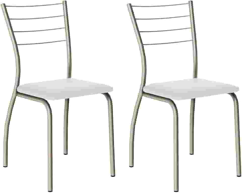 Conjunto 2 Cadeiras 1700 Tubo Prata Napa Branca Carraro
