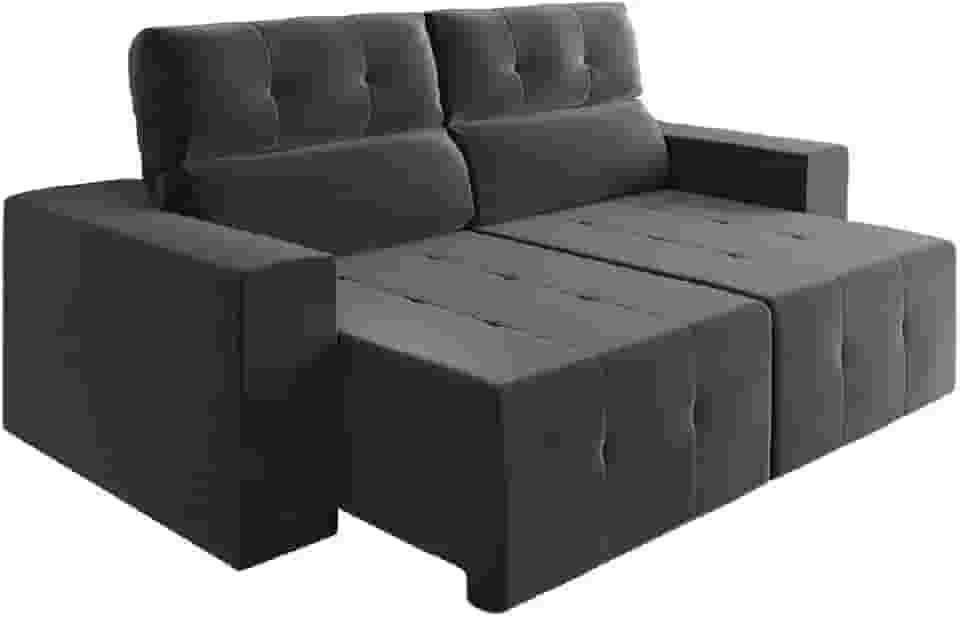 Sofá Retrátil e Reclinável 2m 3 Lugares Fênix Veludo Cinza