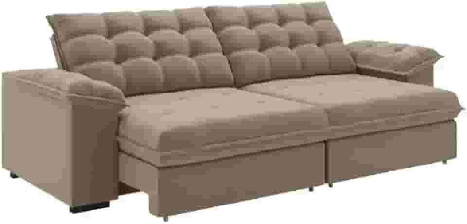 Sofá Retrátil e Reclinável Bipartido 2,50m 4 Lugares Palermo Slim Luizzi (Castor)